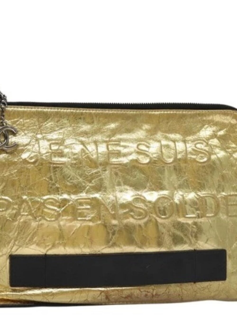 CHANEL Clutch Bag Leather Gold CC Auth 107504